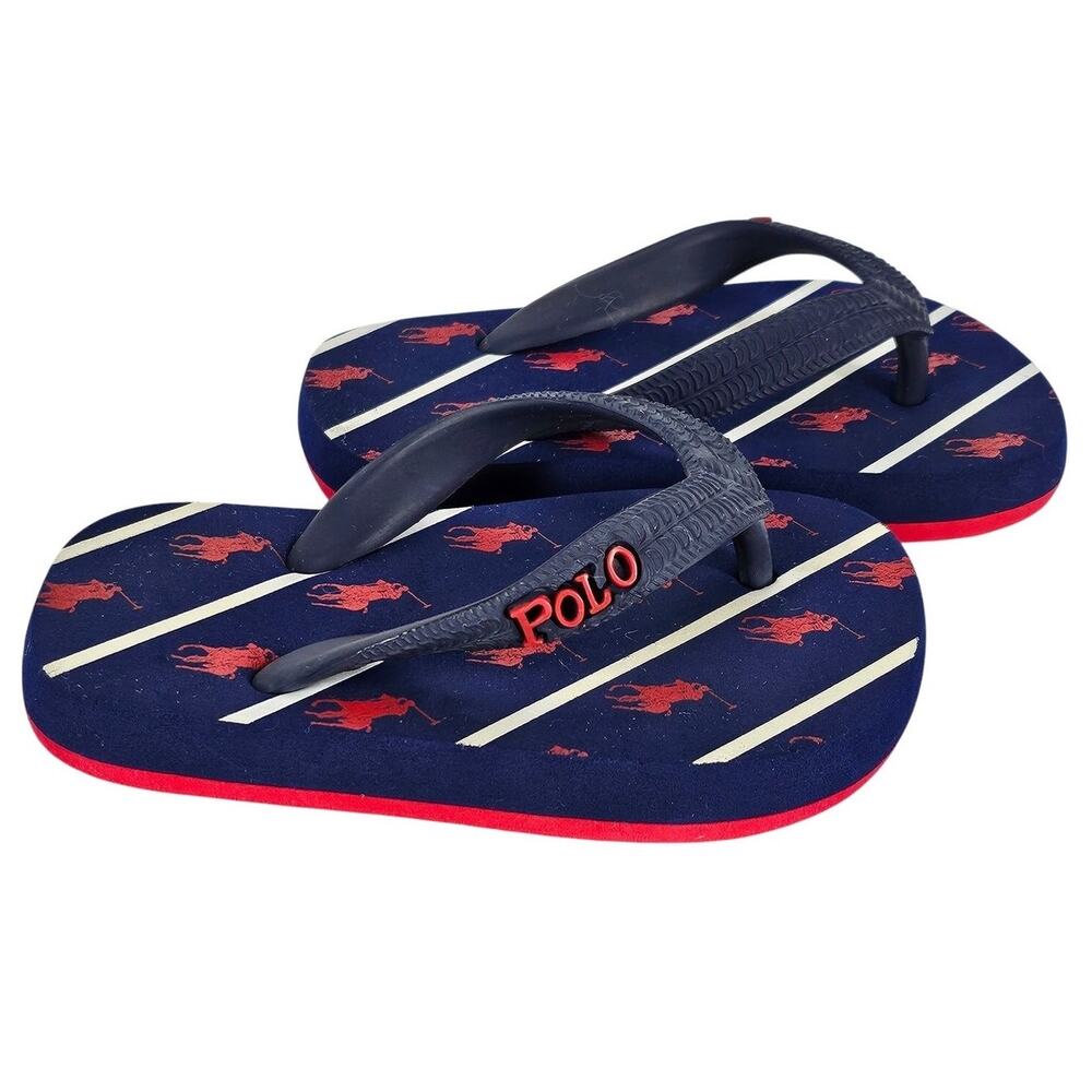 POLO RALPH LAUREN RARE TODDLER THONG FOAM FLIP FLOPS BLUE / RED / WHITE SIZE 5-6